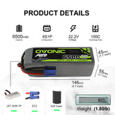 Ovonic 100C 22.2V 6500mAh 6S Lipo Batterie EC5 pour voiture 1/7 1/8 Arrma
